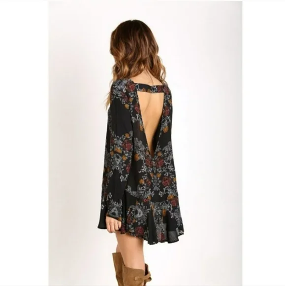 Free People Smooth Talker Tunic Raven Floral Open Back Dress - Picture 3 of 6